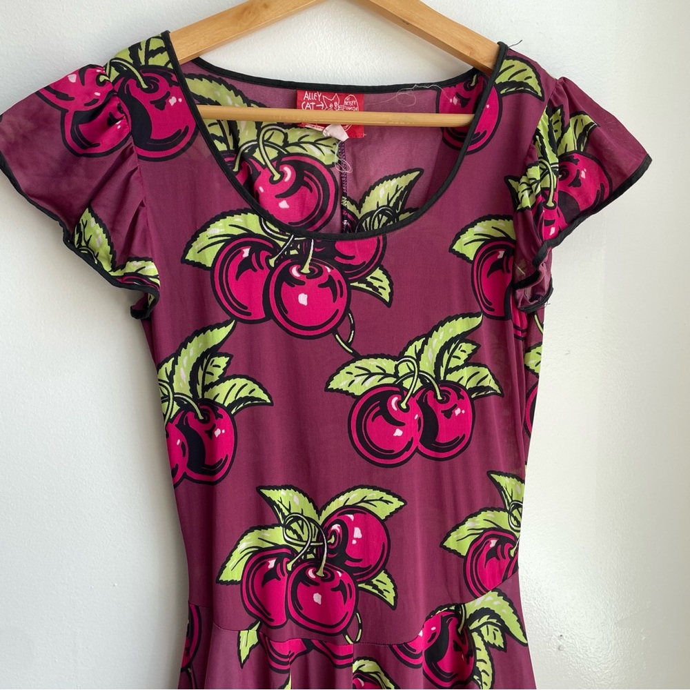 Vintage 1970s Betsey Johnson Alley Cat Cherry Print Dress - Picture 3 of 8